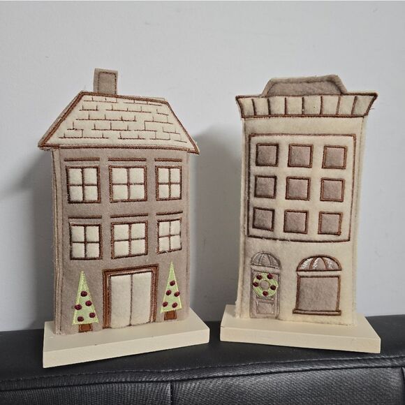 Set of two Wondershop Christmas Holiday Village Felt Wood House set - Picture 1 of 6